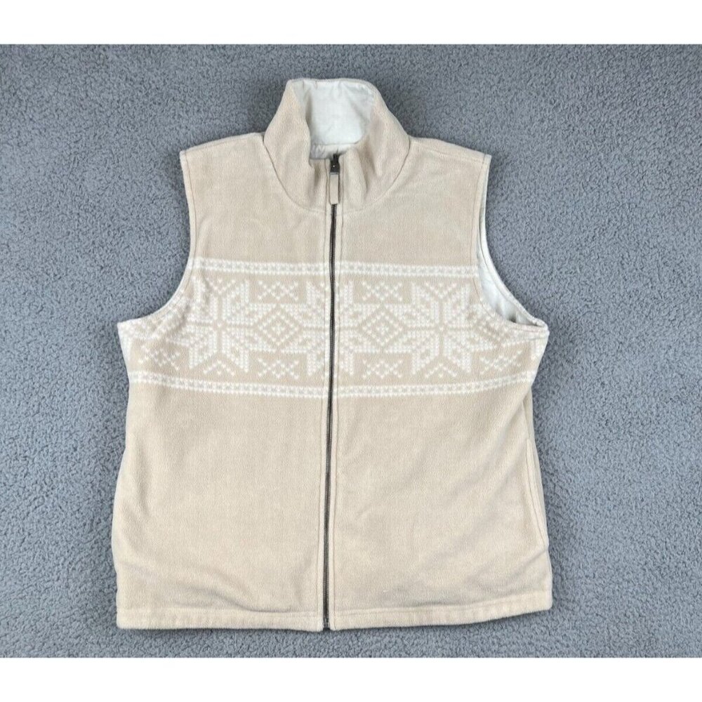 LRL Ralph Lauren Vest Womens XL Ivory Beige Fleece Reversible Zip Up Sleeveless